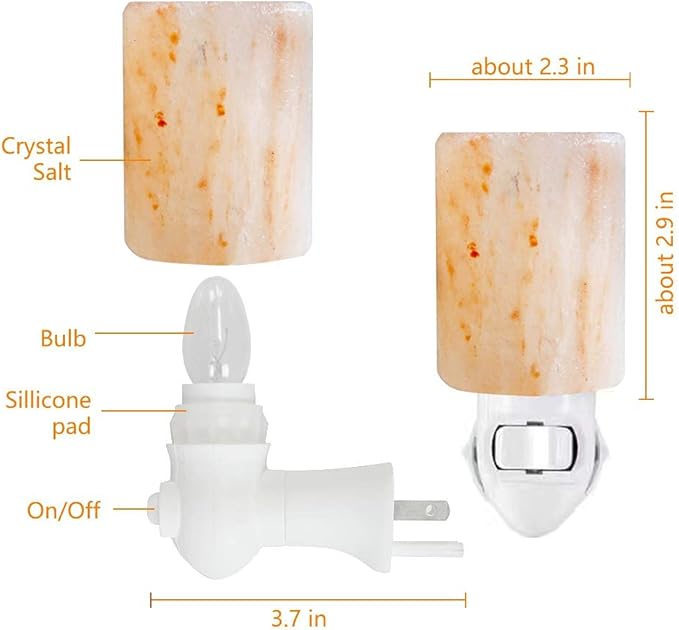 pursalt Himalayan Salt Lamp Plug in Night Light 2 Pack, 360 Degree Adjustable Wall Plug & Extra 4 Replacement Bulbs Bathroom Bedroom Night Light, Pink Crystal Rock Salt Hand Crafted Cylinder Size