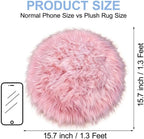 15.7 Inches Mini Pink Round Faux Fur Sheepskin Area Rug, Fluffy Small Circle Rugs Cushion for Chair, Furry Carpet for Nail Desk, Shaggy Circular Rug Plush Rug