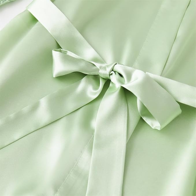 Womens Short Satin Robe Lace Trim Silk Kimono Sleepwear Bridesmaid Robes for Bride Wedding Party Nightgown