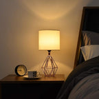 COTULIN Rose Gold Bedside Table Lamp,Modern Small Desk Lamp with TC Fabric Shade Geometric Metal Base for Kids Living Room Bedroom Nightstand