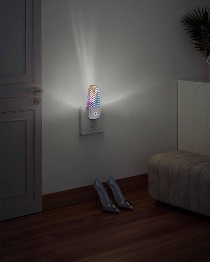 Night Light Plug into Wall, Geometric Graphics Modern Minimalist Style Light Blue Purple Peach Orange Green Popsicle Shape Night Light LED Nightlight with Light Sensors for Kids Bedroom Hallway