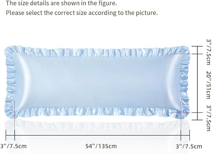 Light Blue Satin Pillowcases Body Pillow for Hair and Skin,Light Blue Body Pillow Silk Pillowcase with Envelope Closure Princess Room Decoration