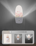 Night Light Plug into Wall, Spring Summer Peach Red Purple White Floral Flower Leaf Country Beige Popsicle Shape Night Light LED Nightlight with Light Sensors for Kids Bedroom Hallway