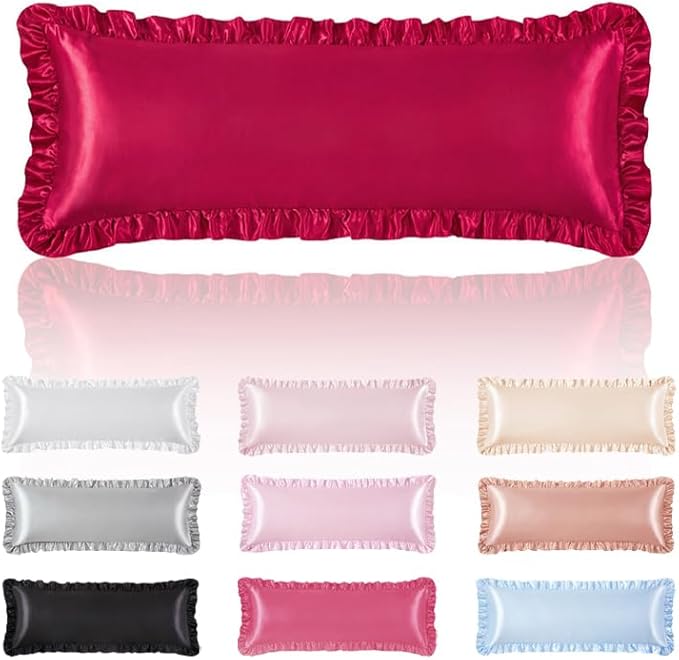 Wine Red Satin Pillowcases Body Pillow for Hair and Skin,Wine Red Body Pillow Silk Pillowcase with Envelope Closure Princess Room Decoration