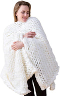 Chunky Knit Blanket Hand Made Merino Wool Throw Boho Bedroom Sofa Home Decor Giant Yarn(White 40"x60")