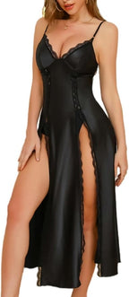 CRIPOM Lingerie Dress for Women V Neck Long Sexy Nightgowns for Women Side Split Sexy Night Gowns