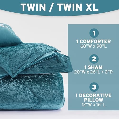 Intelligent Design Twin Comforter Set, Velvet Comforter Set , Luxury Diamond Quilting Comforter Set, Fluffy Comforter Bed Set with Decorative Pillowand 1 Sham, 3 Piece Teal, Twin/Twin XL