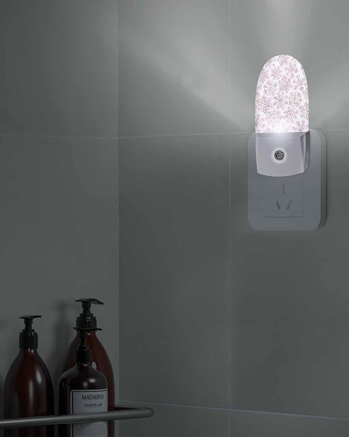 Night Light Plug into Wall, Merry Xmas Winter Bright Red Peach Snowflakes Retro Watercolor White Popsicle Shape Night Light LED Nightlight with Light Sensors for Kids Bedroom Hallway