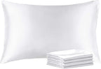 BEDELITE Satin Pillowcase with Zipper 4 Pack, White Pillow Cases Queen Size, Super Soft and Cooling Similar to Silk Pillow Cases, Gift for Women Men(20x30 Inches)