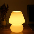 BSOD Mushroom lamp,Glass Mushroom Bedside Table Lamp Translucent Murano Vintage Style Striped Small Nightstand Desklamp Swirl Light for Home Decor, Dining, Living, Bedroom, Gift (Matte White)