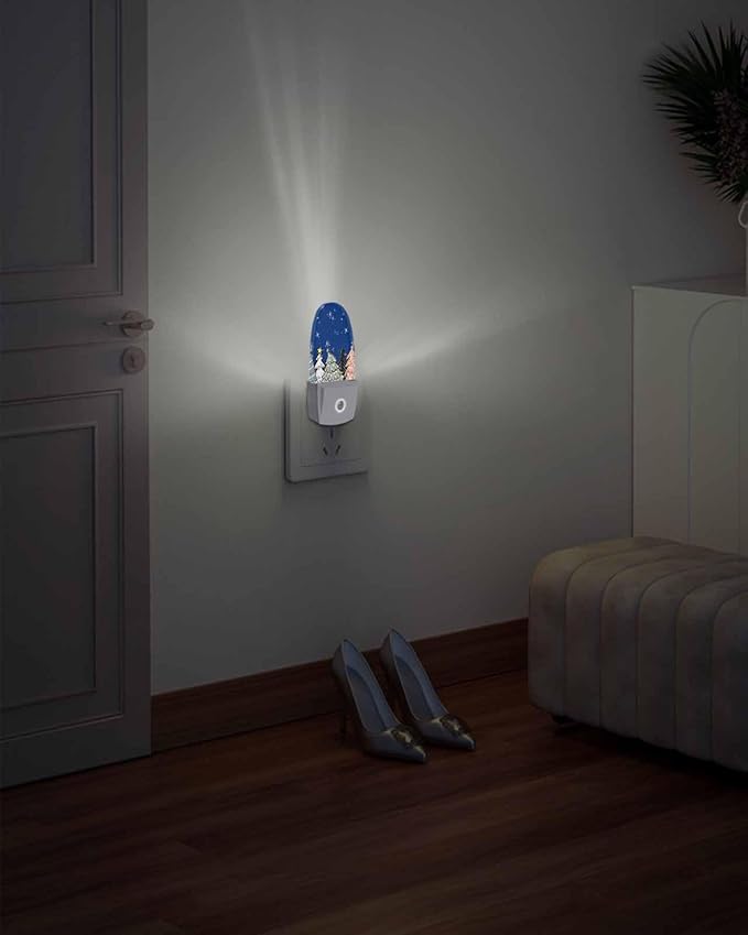 Night Light Plug into Wall, Christmas Winter Pine Trees Stars Snowflakes Sage Green White Peach Black Blue Popsicle Shape Night Light LED Nightlight with Light Sensors for Kids Bedroom Hallway