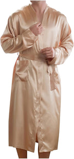 Men's Satin Robe Silky Bathrobe Soft Comfy Casual Bathrobe Fashion Comfy Solid Color Long Loungewear with Pocket