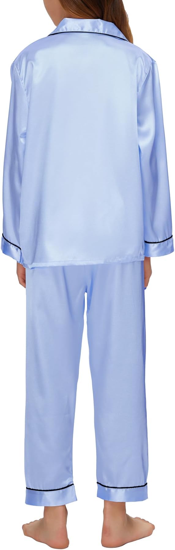 EPLAZA Kids Satin Pajamas Sets Girls Boys Button-Down Silky Pajamas Sleepwear with Hairband Eye Mask Hair Tie