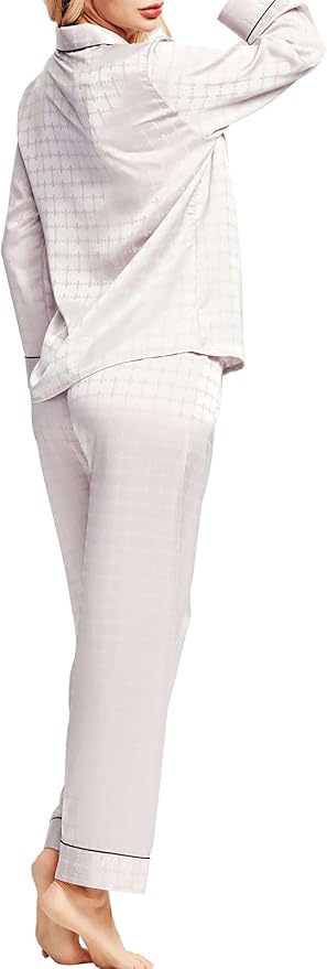 SIHA Satin Silk Pajamas for Women Pajama Set With Long Sleeve Button-Down Satin Pajamas Sleepwear XS-3XL