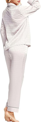 SIHA Satin Silk Pajamas for Women Pajama Set With Long Sleeve Button-Down Satin Pajamas Sleepwear XS-3XL