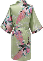 Women's Short Kimono Robes Bride and Bridesmaid Satin Floral Bathrobe Peacock Sleepwear Dressing Gown for Wedding Party