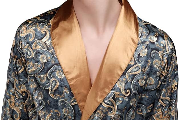 Lavenderi Mens Silky Satin Lounge Robe, Long Lightweight Sleepwear