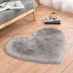 Faux Fur Sheepskin Heart Shaped Area Rugs, 16"x20" Luxurious Wool Love Floor Carpets Bathroom Non-Slip Mat for Home Decor Nursery Living Room Bedroom Pet Kids and Baby Room (Light Grey)