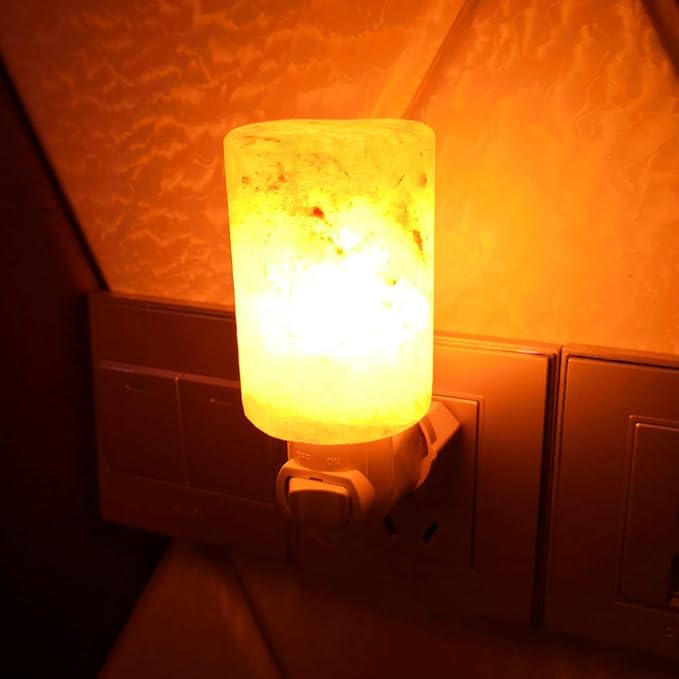 pursalt Himalayan Salt Lamp Plug in Night Light 2 Pack, 360 Degree Adjustable Wall Plug & Extra 4 Replacement Bulbs Bathroom Bedroom Night Light, Pink Crystal Rock Salt Hand Crafted Cylinder Size