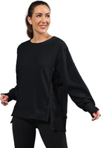 Nirovien Womens Oversized Crewneck Sweatshirt Side Slit Long Sleeve Pullover Slouchy Fit Tops