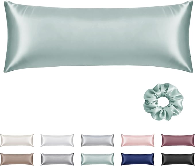 Vielit Satin Body Pillow Pillowcase 1pc,Silky Body Pillow Cover Similar to Silk Pillow Cases Soft Body Pillow Case 20x54 & Envelope Closure,Gift for Women Men Sage Green & 1 Satin Scunchie