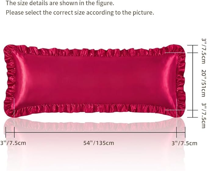 Wine Red Satin Pillowcases Body Pillow for Hair and Skin,Wine Red Body Pillow Silk Pillowcase with Envelope Closure Princess Room Decoration