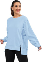 Nirovien Womens Oversized Crewneck Sweatshirt Side Slit Long Sleeve Pullover Slouchy Fit Tops