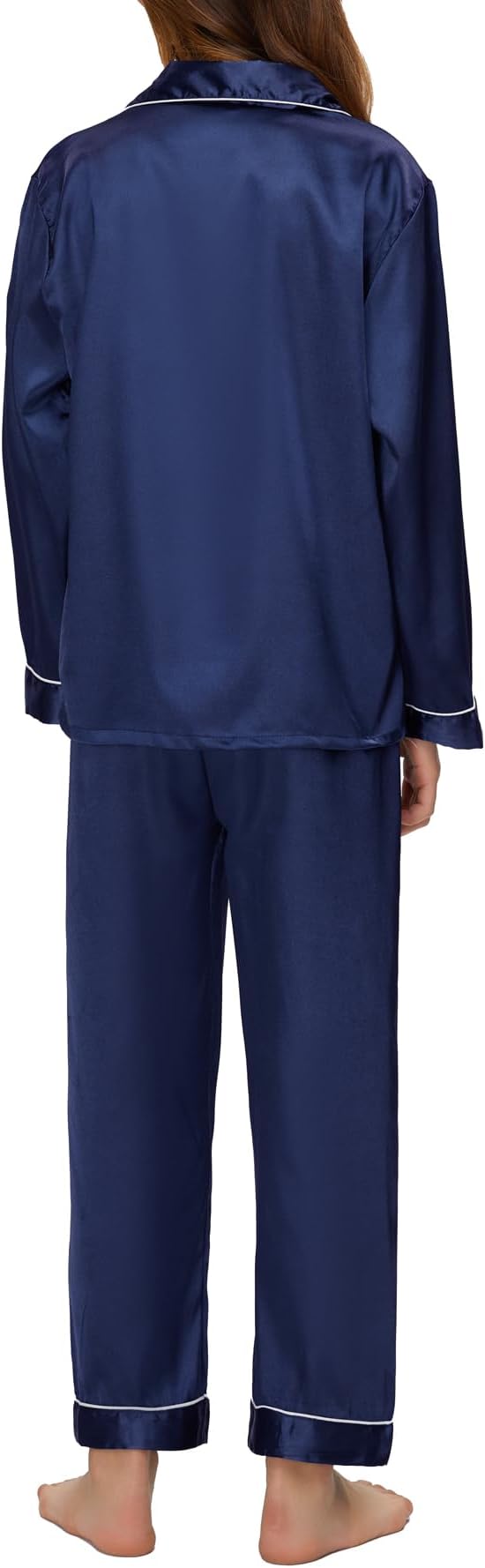 EPLAZA Kids Satin Pajamas Sets Girls Boys Button-Down Silky Pajamas Sleepwear with Hairband Eye Mask Hair Tie