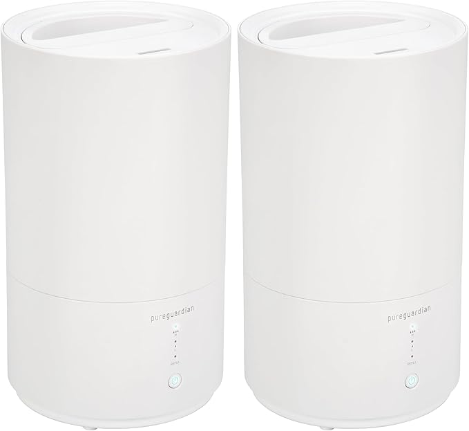 PureGuardian 30-Hour 0.80 Gal. Top Fill Cool Mist Ultrasonic Humidifier for Home with Aromatherapy Tray, Covers 320 Sq. Ft, White, H950AR (Pack of 2)