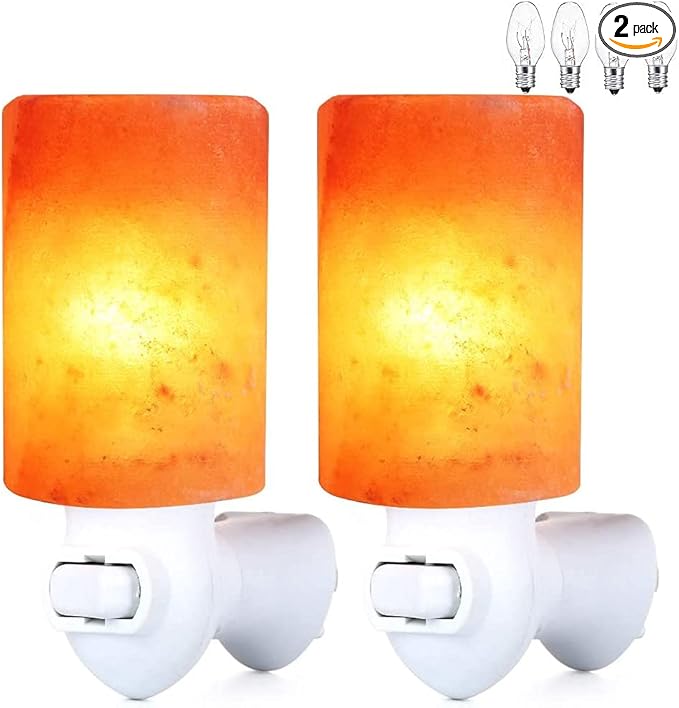 pursalt Himalayan Salt Lamp Plug in Night Light 2 Pack, 360 Degree Adjustable Wall Plug & Extra 4 Replacement Bulbs Bathroom Bedroom Night Light, Pink Crystal Rock Salt Hand Crafted Cylinder Size