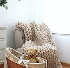 Knitted Chunky Blanket Throw, Handmade for Sofa, Bed or Gift (Camel, 40"x60")