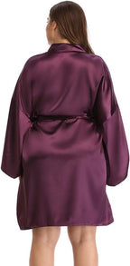 Women's Plus Size Short Satin Kimono Robes Sleepwear Bathrobes Silky Dressing Gown