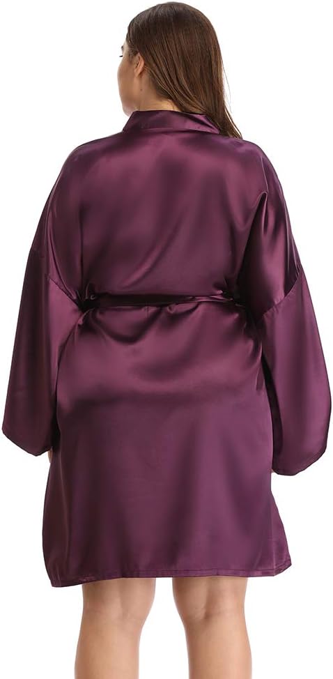Women's Plus Size Short Satin Kimono Robes Sleepwear Bathrobes Silky Dressing Gown