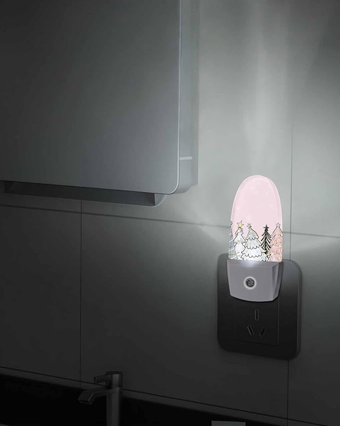 Night Light Plug into Wall, Winter Christmas Pine Trees Snowflakes Abstract Sage Green Black Blue White Peach Popsicle Shape Night Light LED Nightlight with Light Sensors for Kids Bedroom Hallway