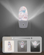 Christmas Peach Candy Town Cloud Night Light Plug into Wall, Winter Snow Scenery Cartoon Sky Blue Popsicle Shape Night Light LED Nightlight with Light Sensors for Kids Bedroom Hallway