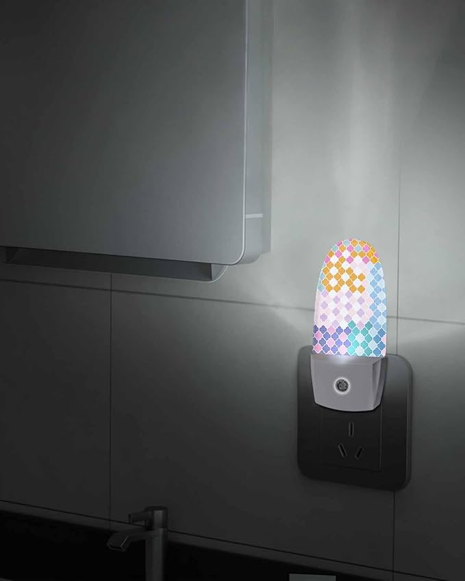 Night Light Plug into Wall, Moroccan Vintage Texture Simple Art Orange Light Blue Peach Purple Green White Popsicle Shape Night Light LED Nightlight with Light Sensors for Kids Bedroom Hallway