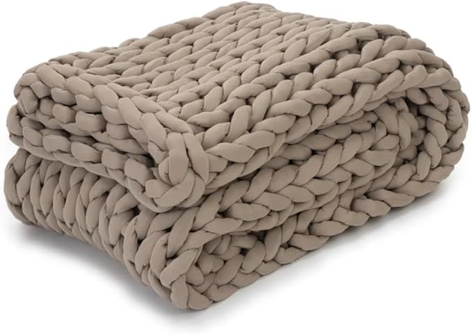 Nuzzie Original Knit Weighted Blanket- Breathable, Cooling, Hand Made Knit Throw Blanket for Sleep - Machine Washable, Stylish Decor Design (Taupe, King | 28lbs | 80"x80")