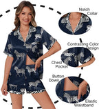 Ekouaer Womens Silk Satin Pajamas Set Animals Print Pjs Button Down Short Sleeve Lounge Set 2 Piece Sleepwear