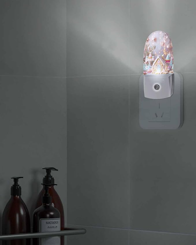 Winter Candy Lodge Turquoise Pine Tree Night Light Plug into Wall, Biscuit Christmas Ball Peach Popsicle Shape Night Light LED Nightlight with Light Sensors for Kids Bedroom Hallway