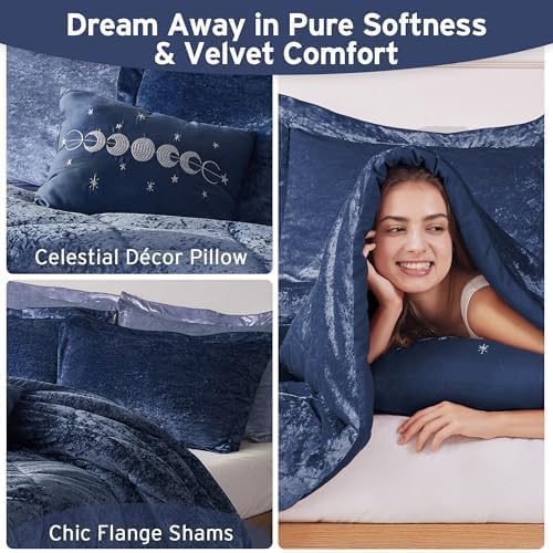 Intelligent Design Twin Comforter Set, Velvet Comforter Set , Luxury Diamond Quilting Comforter Set, Fluffy Comforter Bed Set with Decorative Pillowand 1 Sham, 3 Piece Navy, Twin/Twin XL