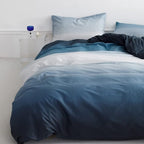 CLOTHKNOW Blue White King Size Comforter Set 3Pcs Gradient Blue Bedding Comforter Sets Soft All Season Navy Comforter with 2 x Pillow Cases