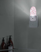 Spring Pink Blossom Peach Night Light Plug into Wall, Watercolor Flower Tree Branch Popsicle Shape Night Light Nightlight with Light Sensors for Kids Bedroom Hallway