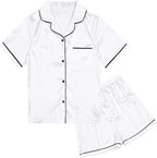 QPANCY Kids Satin Pajamas Sets Baby Boy Girl Button-Down Silk Sleepwear 2 Piece Short Sleeve Loungewear Clothes Set