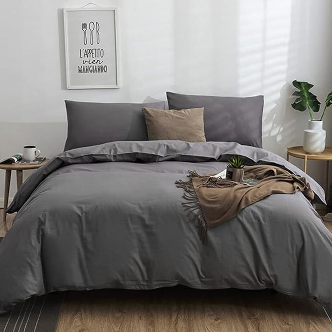 CLOTHKNOW Grey Full Size Comforter Set Dark Gray Bedding Comforter Sets Soft Men Boys Comforter with 2 x Pillow Cases