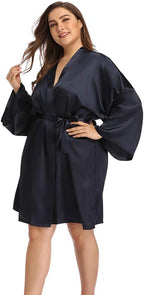 Women's Plus Size Short Satin Kimono Robes Sleepwear Bathrobes Silky Dressing Gown