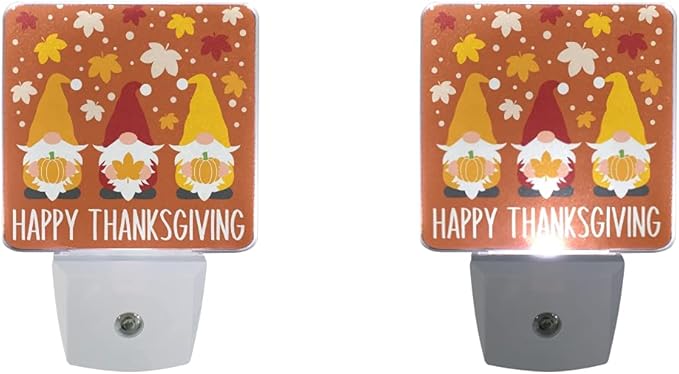 Plug in Night Light Lamp, Autumn Gnomes Thanksgiving Fall Dusk to Dawn Sensor LED Nightlight Smart Automatically Lights Bedroom, Bathroom, Kitchen, Hallway, Stairs, Energy