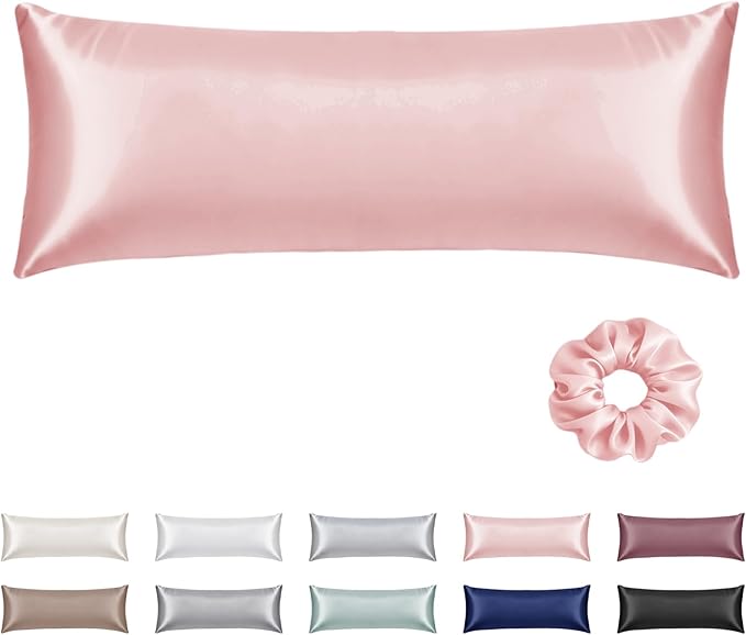 Vielit Satin Body Pillow Pillowcase 1pc,Silky Body Pillow Cover Similar to Silk Pillow Cases Soft Body Pillow Case 20x54 & Envelope Closure,Gift for Women Men Coral Pink & 1 Satin Scunchie