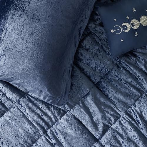 Intelligent Design Twin Comforter Set, Velvet Comforter Set , Luxury Diamond Quilting Comforter Set, Fluffy Comforter Bed Set with Decorative Pillowand 1 Sham, 3 Piece Navy, Twin/Twin XL