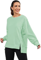 Nirovien Womens Oversized Crewneck Sweatshirt Side Slit Long Sleeve Pullover Slouchy Fit Tops