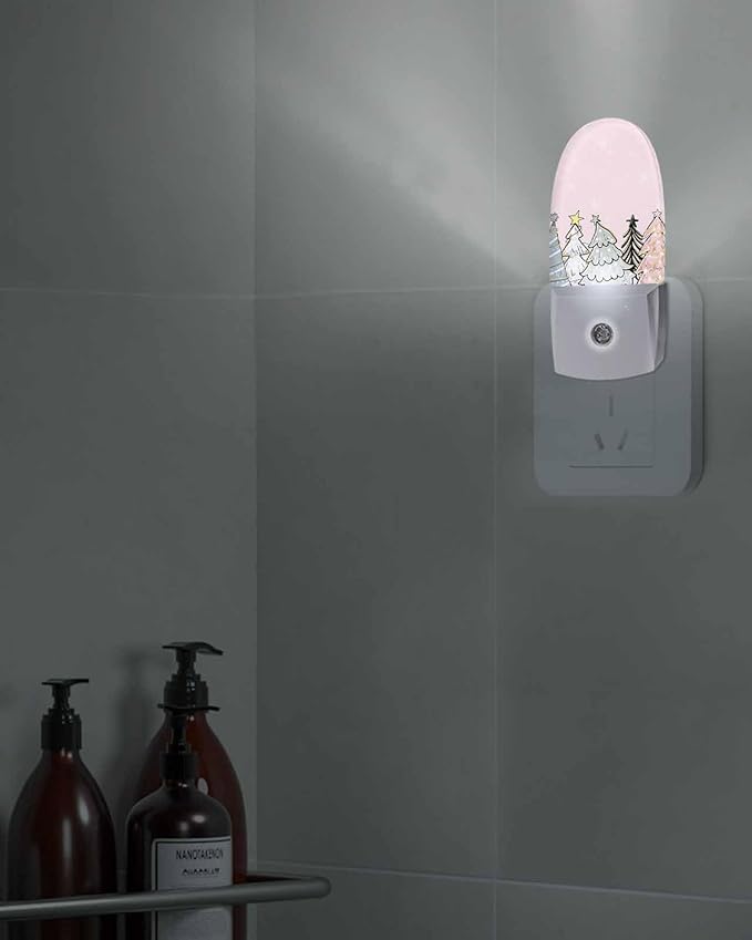 Night Light Plug into Wall, Winter Christmas Pine Trees Snowflakes Abstract Sage Green Black Blue White Peach Popsicle Shape Night Light LED Nightlight with Light Sensors for Kids Bedroom Hallway